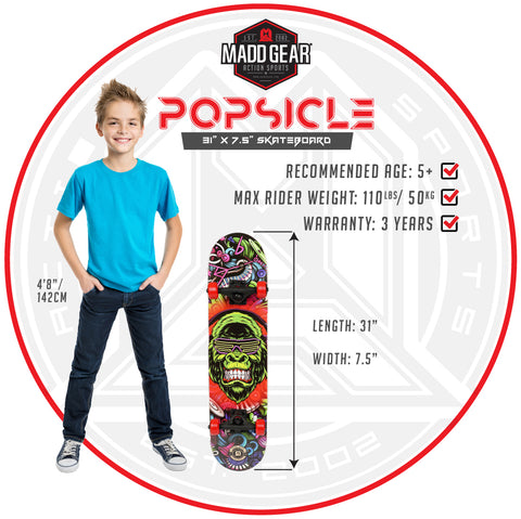 Hot Wheels 31 x 7.5 Standard Popsicle Complete Skateboard, Pro Trucks,  50mm x 30mm Wheels